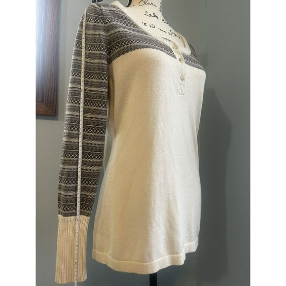 Women’s Woolrich Original Ivory/Gray Crew Neck Button Fair Isle Sweater Sz M - Picture 5 of 9
